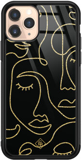 Casimoda iPhone 11 Pro glazen hardcase - Abstract faces Zwart