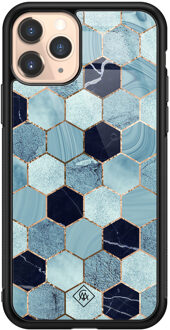 Casimoda iPhone 11 Pro glazen hardcase - Blue cubes Blauw