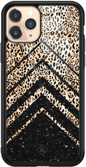 Casimoda iPhone 11 Pro glazen hardcase - Chevron luipaard Bruin/beige