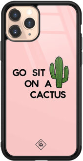 Casimoda iPhone 11 Pro glazen hardcase - Go sit on a cactus Roze