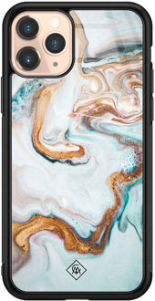Casimoda iPhone 11 Pro glazen hardcase - Goud blauw marmer