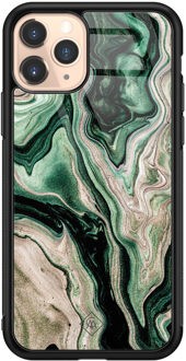 Casimoda iPhone 11 Pro glazen hardcase - Green waves Groen