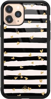Casimoda iPhone 11 Pro glazen hardcase - Hart streepjes Zwart