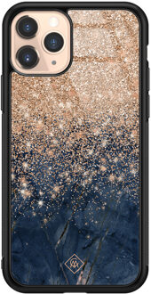 Casimoda iPhone 11 Pro glazen hardcase - Marmer blauw rosegoud