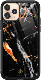 Casimoda iPhone 11 Pro glazen hardcase - Marmer zwart oranje