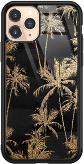 Casimoda iPhone 11 Pro glazen hardcase - Palmbomen Zwart
