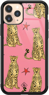 Casimoda iPhone 11 Pro glazen hardcase - The pink leopard Roze