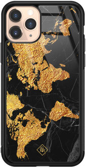Casimoda iPhone 11 Pro glazen hardcase - Wereldkaart Goudkleurig
