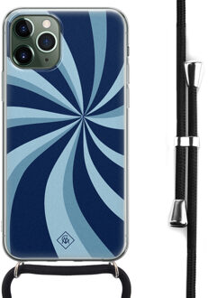Casimoda iPhone 11 Pro hoesje met koord - Crossbody - Blauw retro lijnen Mint