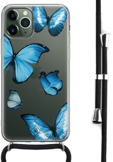 Casimoda iPhone 11 Pro hoesje met koord - Crossbody - Blauwe vlinders