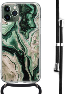 Casimoda iPhone 11 Pro hoesje met koord - Crossbody - Green waves Groen