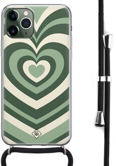 Casimoda iPhone 11 Pro hoesje met koord - Crossbody - Hart groen swirl