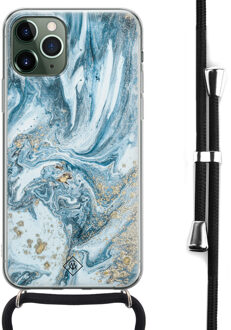 Casimoda iPhone 11 Pro hoesje met koord - Crossbody - Marble Sea Blauw