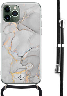 Casimoda iPhone 11 Pro hoesje met koord - Crossbody - Marmer grijs Grijs/zilverkleurig