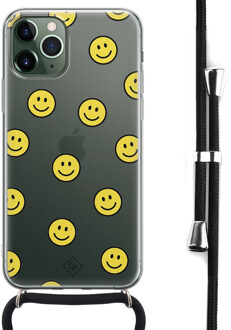 Casimoda iPhone 11 Pro hoesje met koord - Crossbody - Smileys Geel