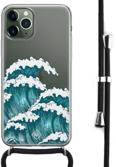 Casimoda iPhone 11 Pro hoesje met koord - Crossbody - Wave Blauw