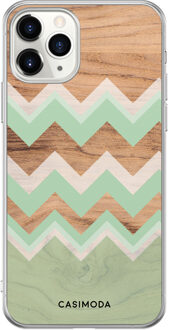 Casimoda iPhone 11 Pro hoesje - Mint wooden chevron Bruin/beige