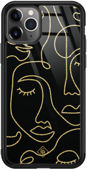 Casimoda iPhone 11 Pro Max glazen hardcase - Abstract faces Zwart