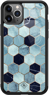 Casimoda iPhone 11 Pro Max glazen hardcase - Blue cubes Blauw