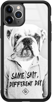 Casimoda iPhone 11 Pro Max glazen hardcase - Bulldog Grijs/zilverkleurig