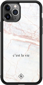 Casimoda iPhone 11 Pro Max glazen hardcase - C'est la vie Bruin/beige