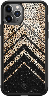 Casimoda iPhone 11 Pro Max glazen hardcase - Chevron luipaard Bruin/beige