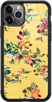 Casimoda iPhone 11 Pro Max glazen hardcase - Florals for days Geel