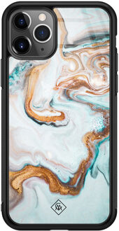 Casimoda iPhone 11 Pro Max glazen hardcase - Goud blauw marmer
