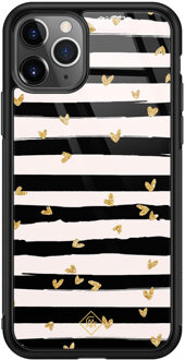 Casimoda iPhone 11 Pro Max glazen hardcase - Hart streepjes Zwart