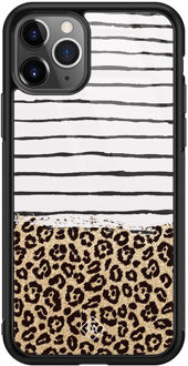 Casimoda iPhone 11 Pro Max glazen hardcase - Leopard lines Bruin/beige