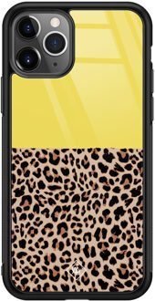 Casimoda iPhone 11 Pro Max glazen hardcase - Luipaard geel