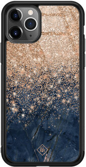Casimoda iPhone 11 Pro Max glazen hardcase - Marmer blauw rosegoud