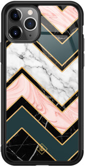 Casimoda iPhone 11 Pro Max glazen hardcase - Marmer triangles Multi