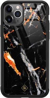 Casimoda iPhone 11 Pro Max glazen hardcase - Marmer zwart oranje