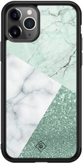 Casimoda iPhone 11 Pro Max glazen hardcase - Minty marmer collage