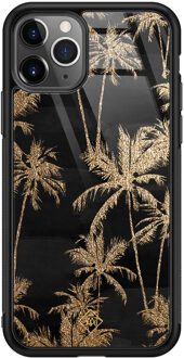 Casimoda iPhone 11 Pro Max glazen hardcase - Palmbomen Zwart