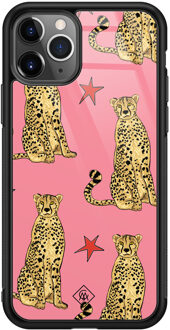 Casimoda iPhone 11 Pro Max glazen hardcase - The pink leopard Roze