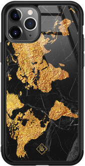 Casimoda iPhone 11 Pro Max glazen hardcase - Wereldkaart Goudkleurig