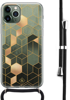 Casimoda iPhone 11 Pro Max hoesje met koord - Crossbody - Kubus groen
