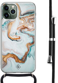 Casimoda iPhone 11 Pro Max hoesje met koord - Crossbody - Marmer blauw goud Blauw, Goudkleurig