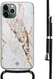 Casimoda iPhone 11 Pro Max hoesje met koord - Crossbody - Marmer goud Goudkleurig