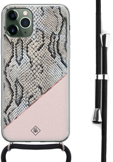 Casimoda iPhone 11 Pro Max hoesje met koord - Crossbody - Snake print roze