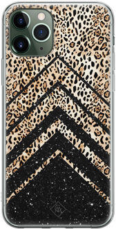 Casimoda iPhone 11 Pro Max siliconen hoesje - Chevron luipaard Zwart, Bruin/beige
