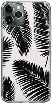 Casimoda iPhone 11 Pro Max siliconen telefoonhoesje - Palm leaves silhouette Zwart