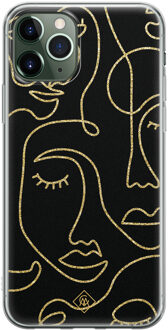 Casimoda iPhone 11 Pro siliconen hoesje - Abstract faces Zwart