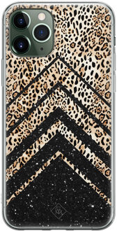 Casimoda iPhone 11 Pro siliconen hoesje - Chevron luipaard Zwart, Bruin/beige