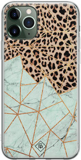Casimoda iPhone 11 Pro siliconen hoesje - Luipaard marmer mint Bruin/beige, Mint