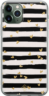 Casimoda iPhone 11 Pro siliconen telefoonhoesje - Hart streepjes Zwart, Goudkleurig