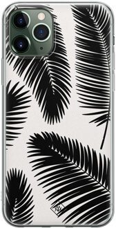 Casimoda iPhone 11 Pro siliconen telefoonhoesje - Palm leaves silhouette Zwart