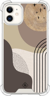Casimoda iPhone 11 shockproof hoesje - Abstract almond shapes Bruin/beige